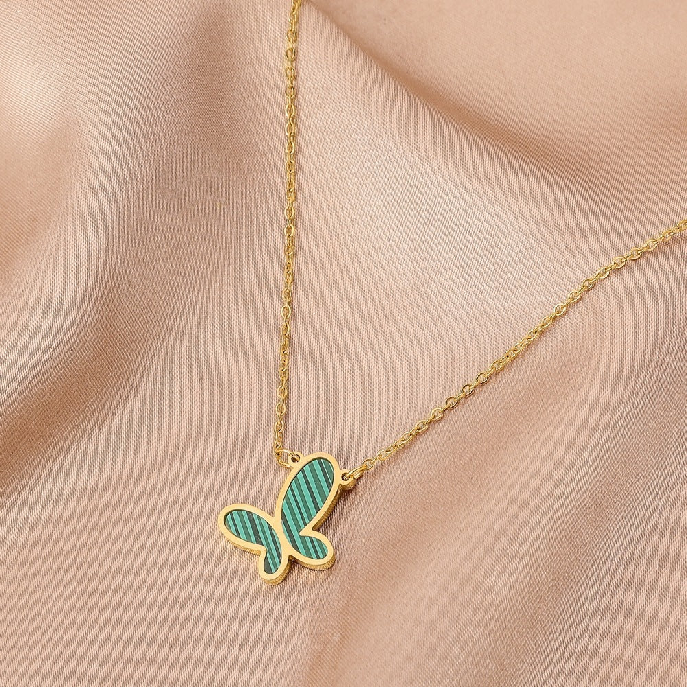 Stainless Steel Real Gold Plated Frosted Butterfly Pendant