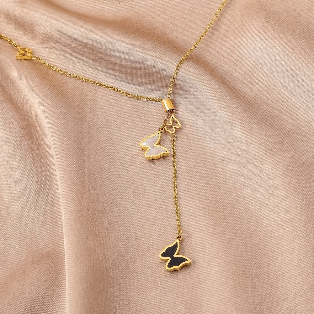 Stainless Steel Real Gold Plated Frosted Butterfly Pendant