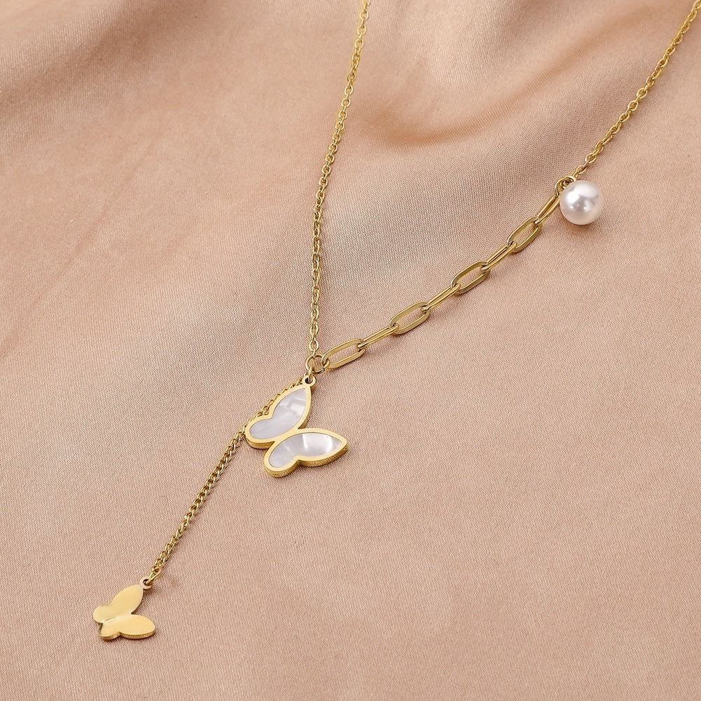 Stainless Steel Real Gold Plated Frosted Butterfly Pendant