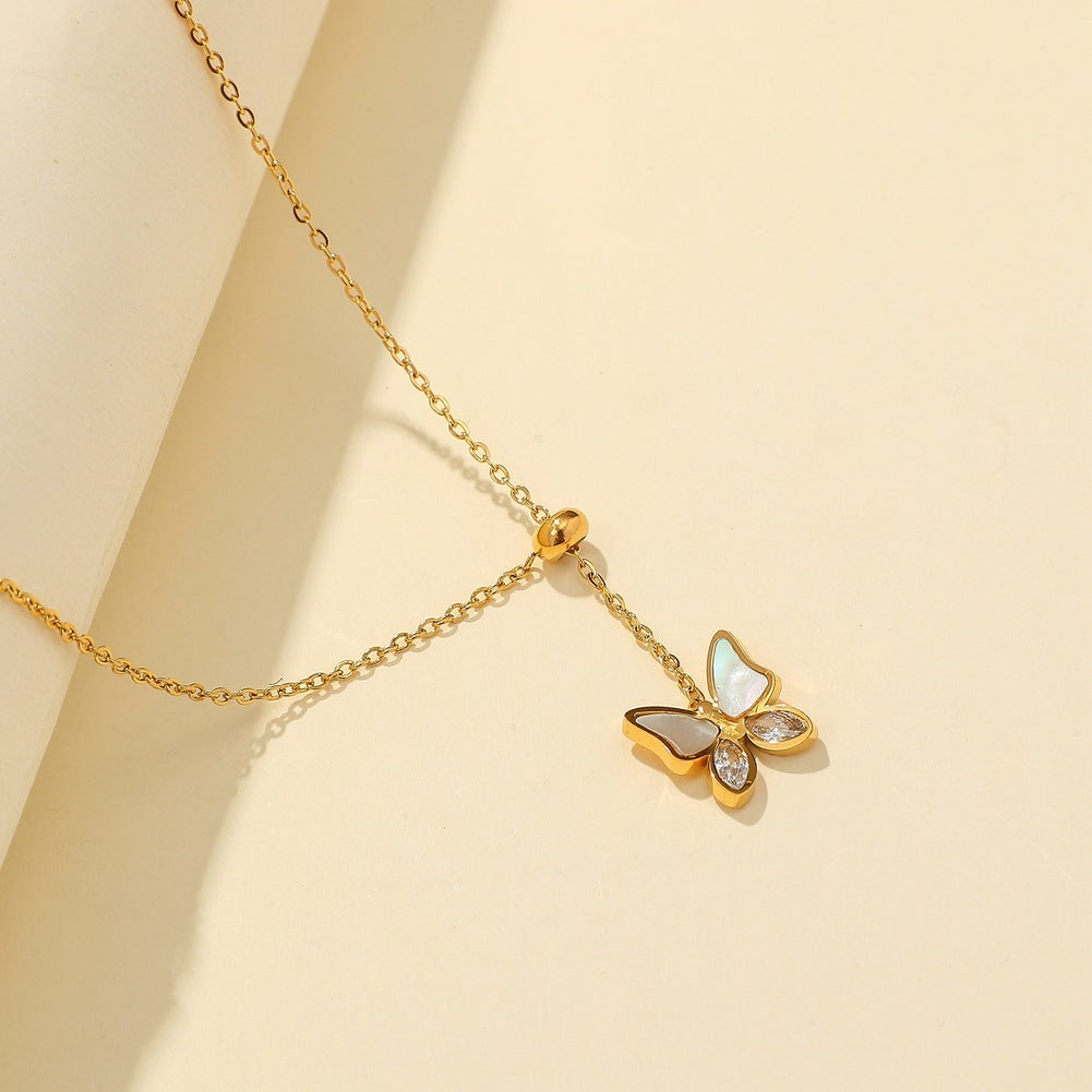 Stainless Steel Real Gold Plated Frosted Butterfly Pendant
